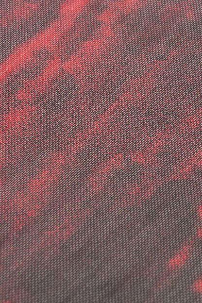 Crimson & Obsidian Round Collar Long Sleeves Sheer Mesh Tie-Dyed Versatile Basic Top