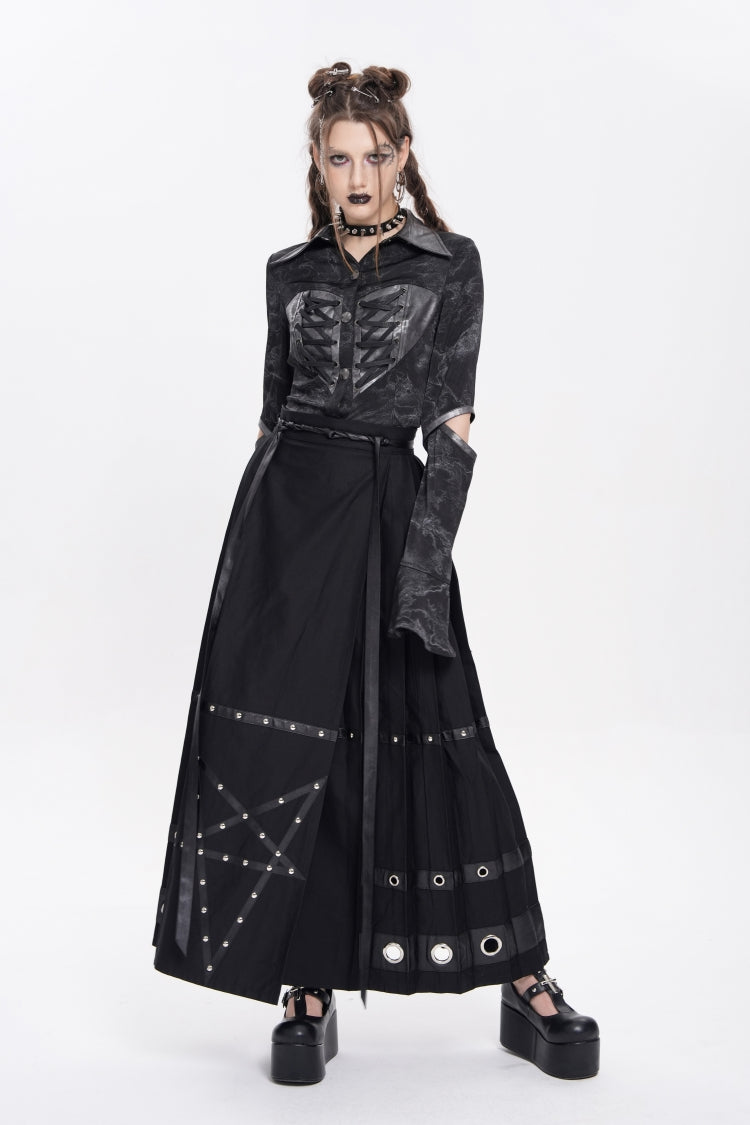 Women's Punk Skirt with Eyelets, Rivets and Pentacle Horse-Face Motif