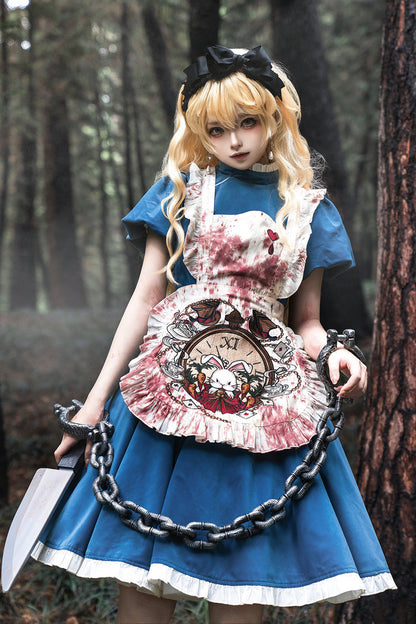 Azure Dark Fairy Tale Alice Long Sleeve Ruffle Gothic Lolita Gown