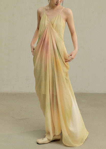Novelty Wrinkled Dye Spaghetti Cotton Dress Tie Yellow Strap