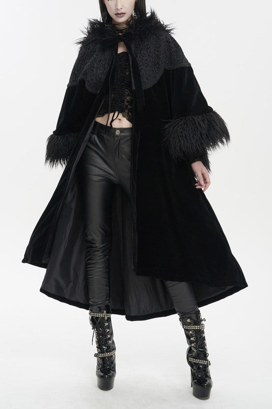 Women's Gothic Jacket with Petal Stitching and Wide Wool Sleeves in Black Jacquard