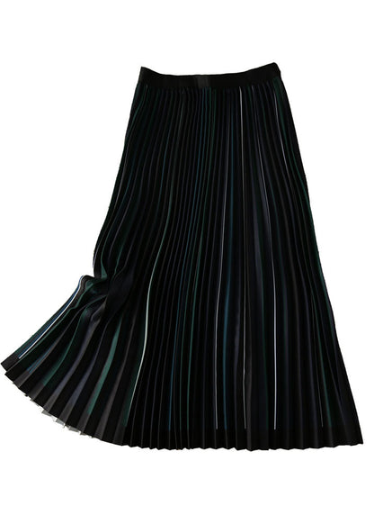 Classy Black Elastic Waist Striped Silk Pleated Skirt Spring AJ1004