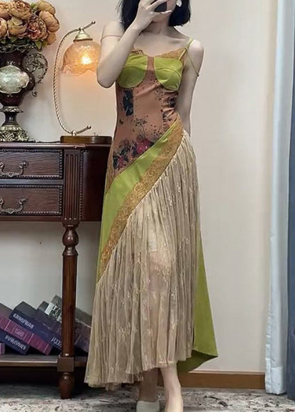 Spaghetti Lace New Green Dress Patchwork Strap Sleeveless