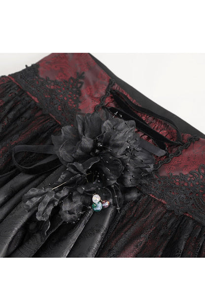 Crimson & Obsidian Ruffle Lace Drawstring Gothic Skirt