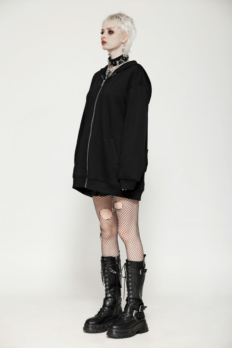 Ebony Long-Sleeve Zip-Up Gothic Batwing Hoodie