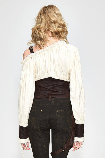 Slim Halterneck Punk Blouse for Women, Vintage Sexy Style, Cream