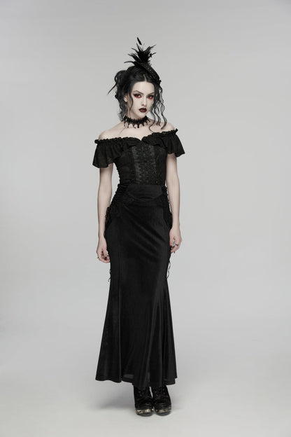 Lace-Up Slim Embroidered Elegant Long Gothic Skirt for Women