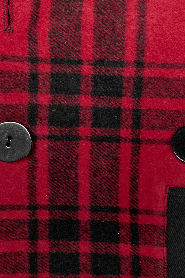 Crimson & Charcoal Tartan Hooded Punk Campus Jacket