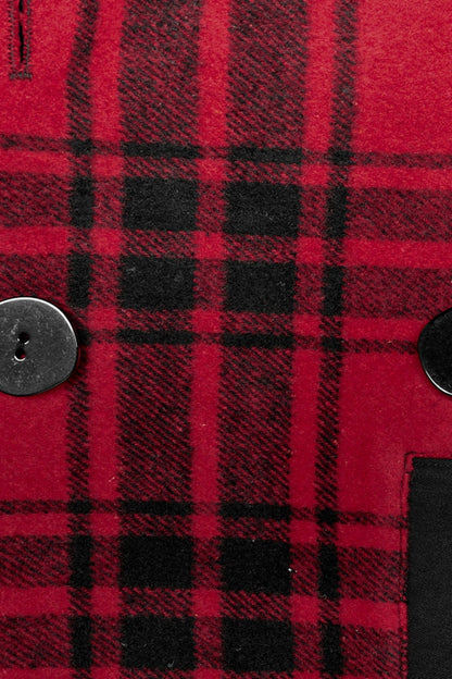 Crimson & Charcoal Tartan Hooded Punk Campus Jacket