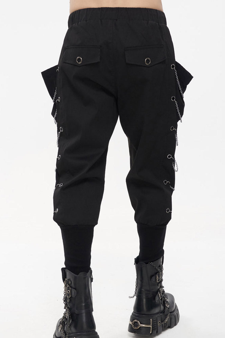 Jet Black Metal-Link Pocket Harem Trousers