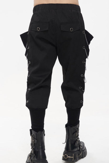 Jet Black Metal-Link Pocket Harem Trousers