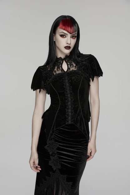 Rose Printed Lace Gothic Blouse for Women