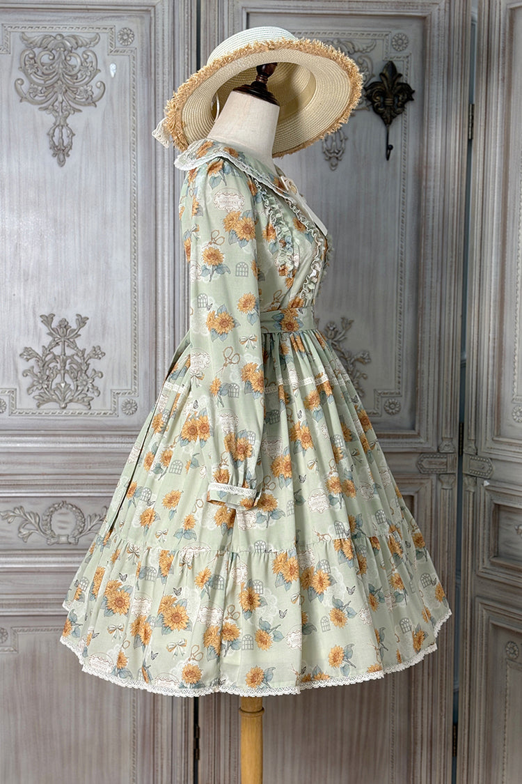 Emerald Long Sleeve Sunflower Ruffle Bow Sweet Lolita Gown