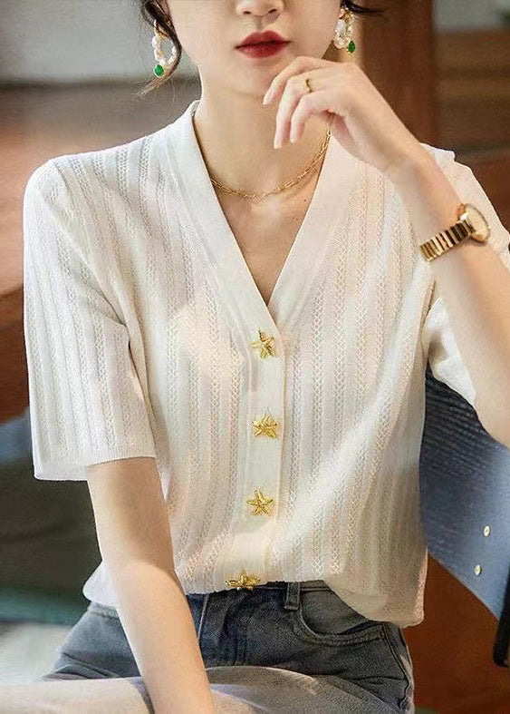 Neck Shirt Summer Knit Silm Black V Fit Style