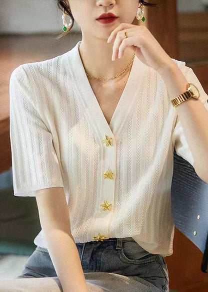 Neck Shirt Summer Knit Silm Black V Fit Style