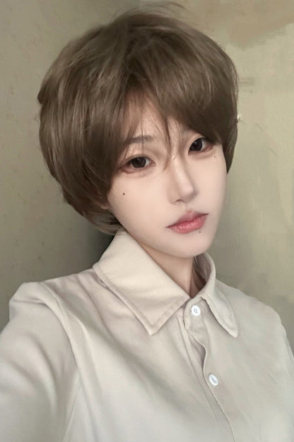 Androgynous Short Lolita Wig in Misty Mint Beige Brown