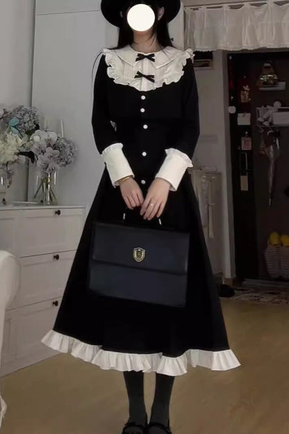Vintage Elegant Lolita Two-Piece - Bowknot Ruffled Dress