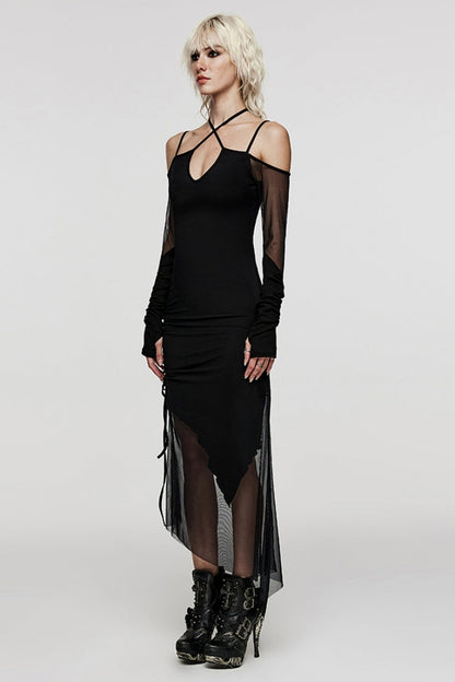 Sheer Mesh Gothic Dress with Skull Stitching