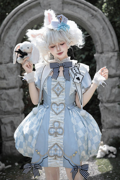 Azure Dedicated to Alice Square Collar Short Sleeve Jacquard Print Ruffled Bow Lolita Set