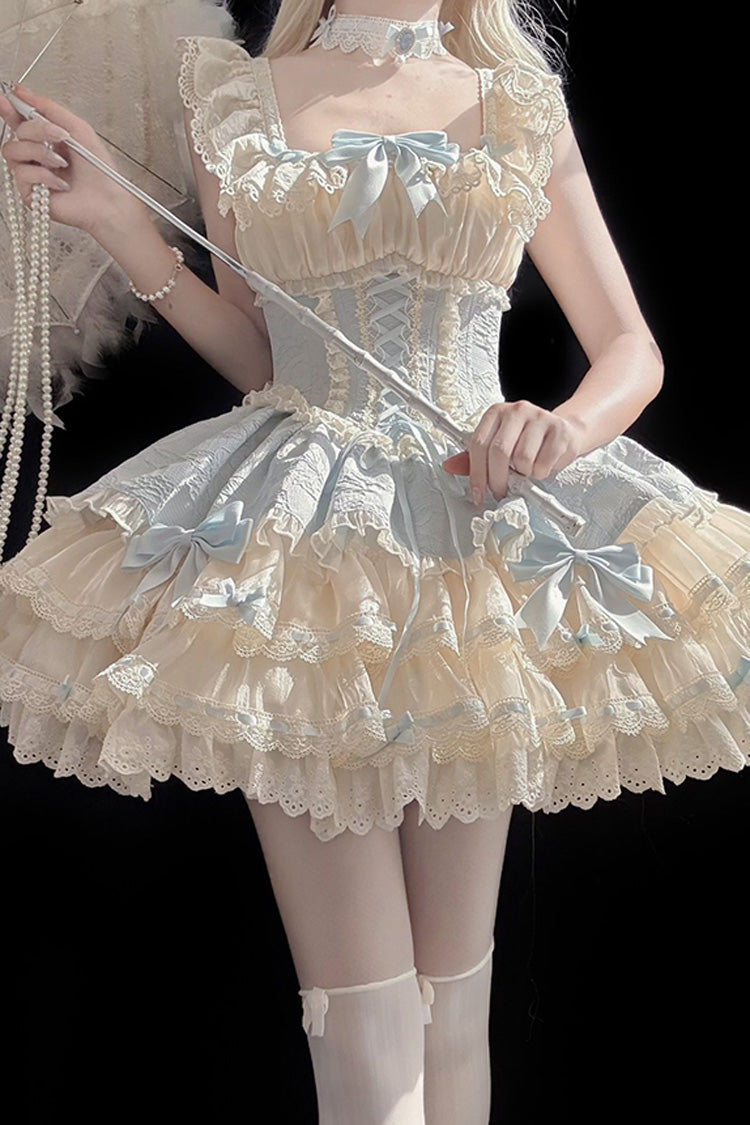 Flory Butterfly Double Ruffle Bow Lace-Up Ballet Lolita JSK