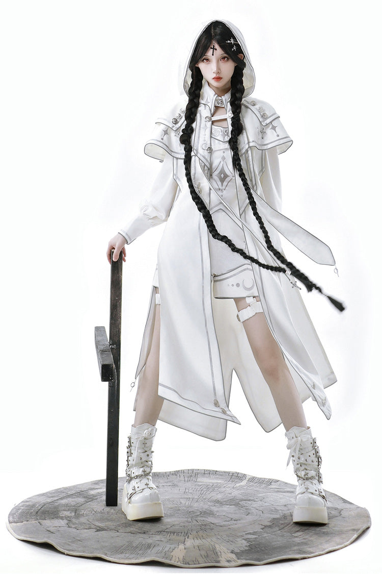 Ivory Futuristic Mechanical Print Ouji Lolita Shorts