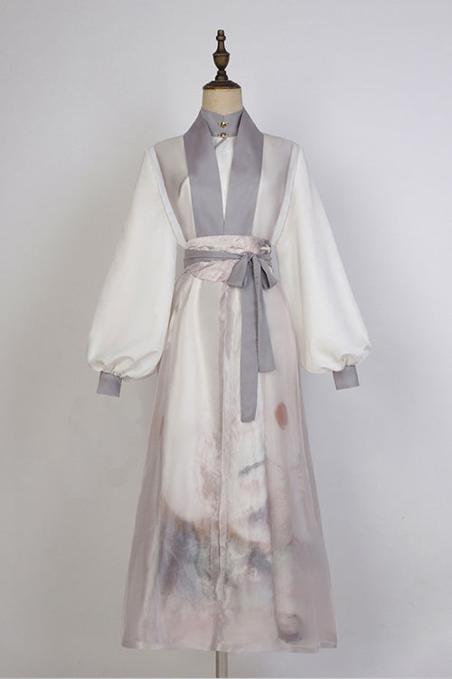 Classic Lolita Hanfu Gown Full Set with Elegant Chinese Ink Printing