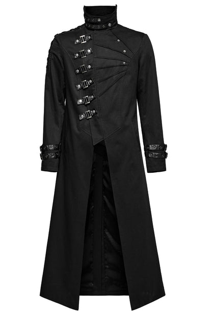 Men's Black Gothic Coat, Slim Fit with Detachable Shoulder Pads and High Collar