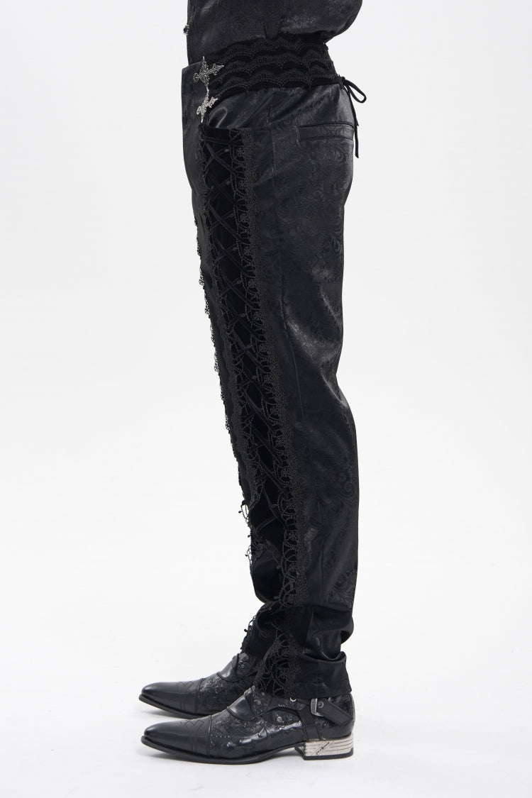 Embroidered Lace-Up Spliced Gothic Trousers for Men