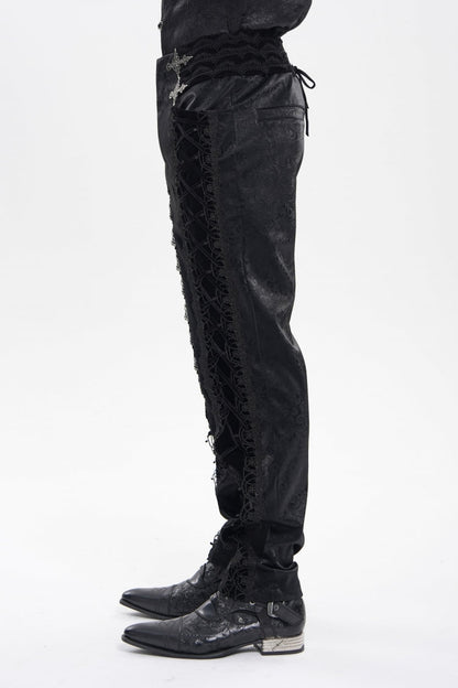 Embroidered Lace-Up Spliced Gothic Trousers for Men