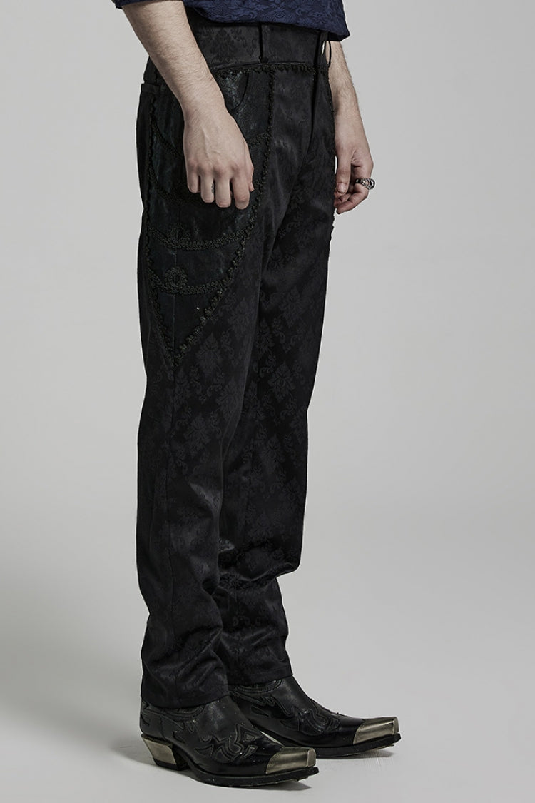 Gothic Pants for Men with Black Jacquard 3D Print and Lace Detailing