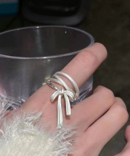 Sterling DIY Rings Ribbon Bow Silk Silver