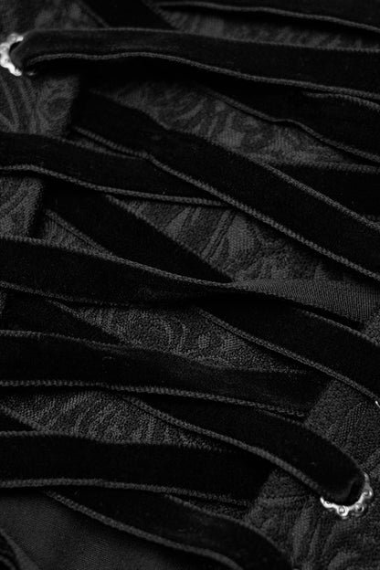 Women's Gothic Corset with Side Zipper and Lace-Up in Black Jacquard