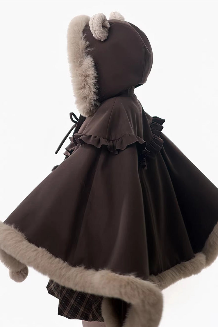 Fluffy Bear Plaid Ruffle Bow Sweet Lolita Strap Dress