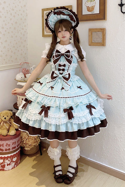 Mint Chocolate Fondant Cake Sleeveless Ruffled Bow Lace Lolita JSK