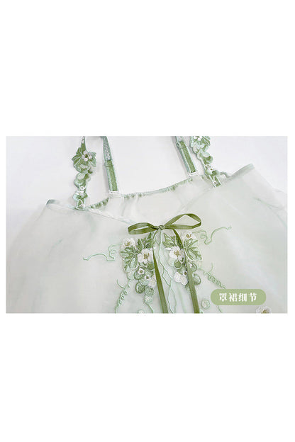 Emerald Jade Grapes High-Waist Embroidered Hanfu Dress Set