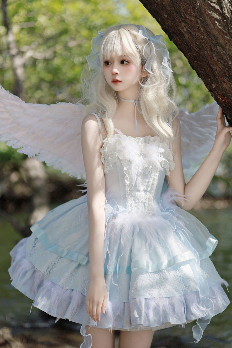 Ballet-Inspired Multi-Layer Ruffle JSK Dress with Bowknot in Three Hues - EtherealGrace
