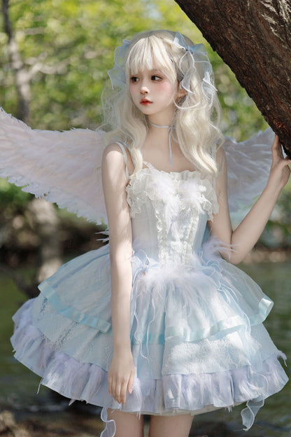 Ballet-Inspired Multi-Layer Ruffle JSK Dress with Bowknot in Three Hues - EtherealGrace