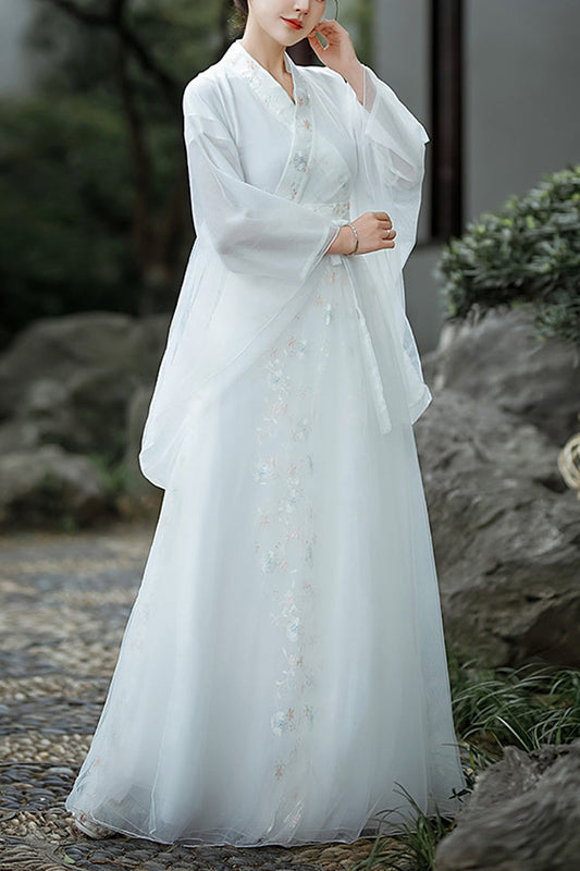 Ivory Ancient Jiangnan Embroidered Sweet Hanfu Dress
