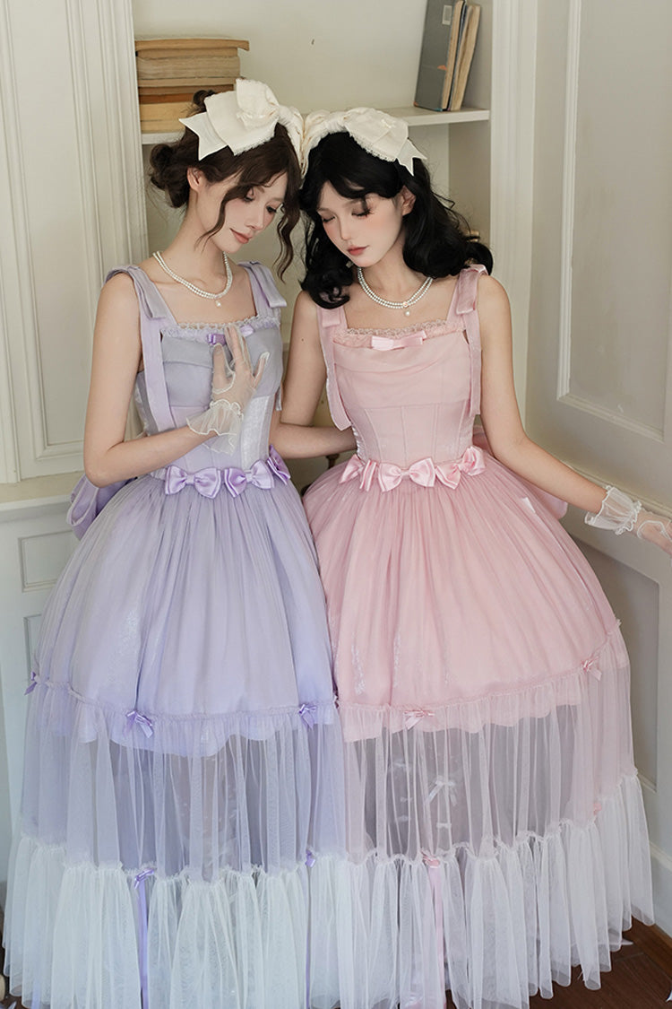 Blush Sleeveless Ruffle Bow Fishbone Sweet JSK - Foamy Sea