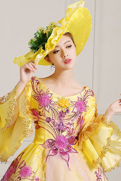 Half Princess Sleeve High Waist Lace Hollow Embroidery Floral Victorian Gown