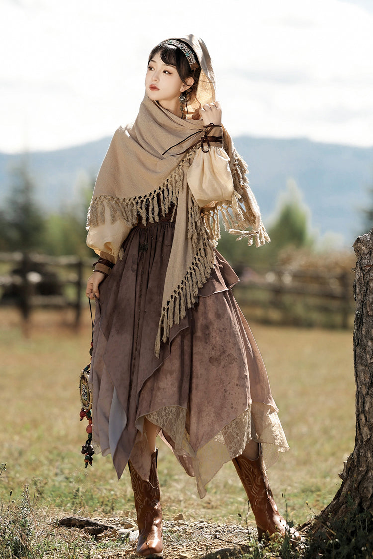 Sunset Sand Print Asymmetrical Vintage Lolita Outfit Set