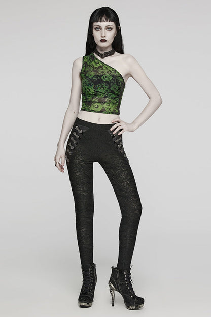 Mesh Button Decor Slim Gothic Leggings for Women