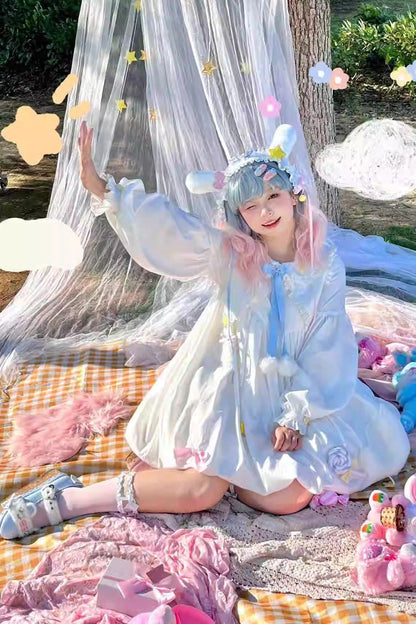 Ivory Doll Collar Long-Sleeve Bow Accent Sweet Lolita Gown