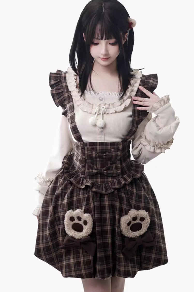 Fluffy Bear Sleeveless Ruffle Bow Sweet Lolita Strap Dress