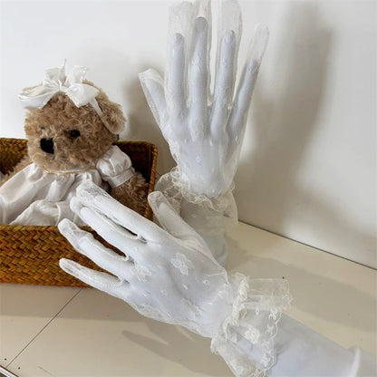 Embroidered Butterfly Lace Mesh Sweet Lolita Gloves - Dual Tones
