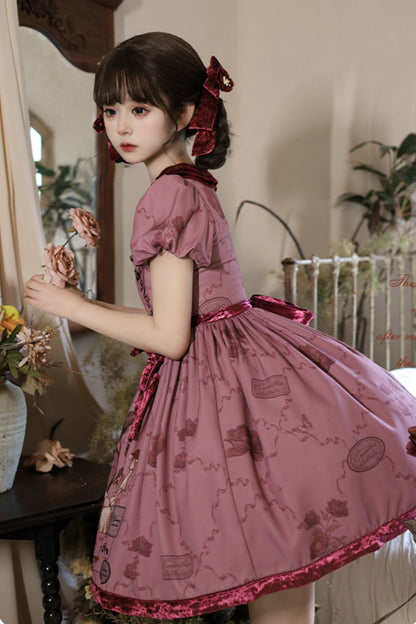Crimson Sweet Lolita Dress with Rabbit Sunflower Print and Bow Embroidery