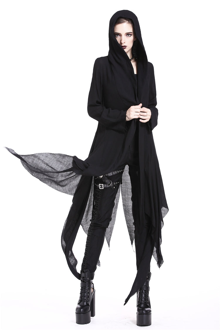 Ebony Long-Sleeve Grunge Vintage Hooded Gothic Coat
