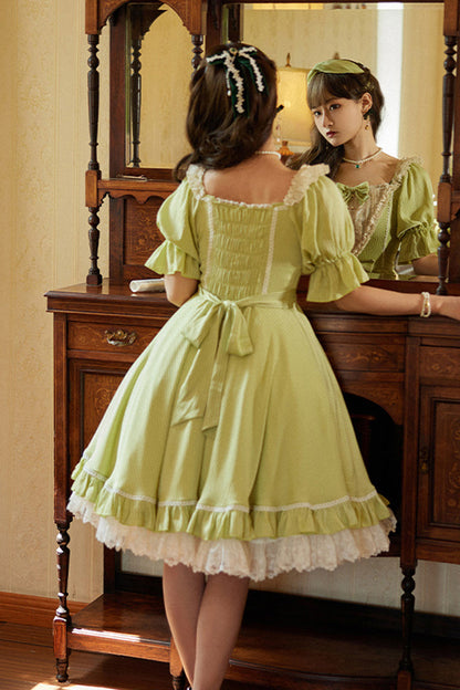 Midsummer Galaxy Solid Short Sleeve Ruffled Bow Lolita OP Dress