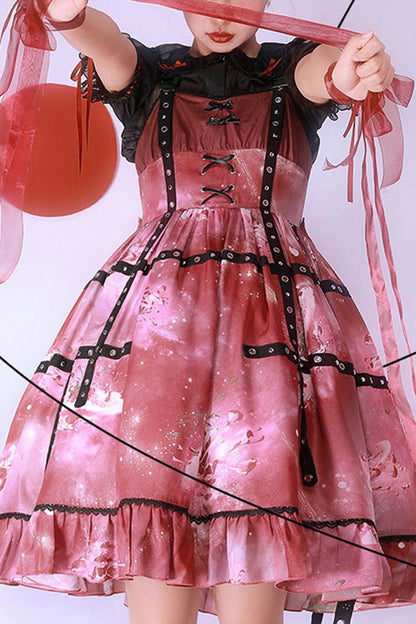 Crimson Sweet Lolita JSK Dress with Strawberry Print and Ruffles