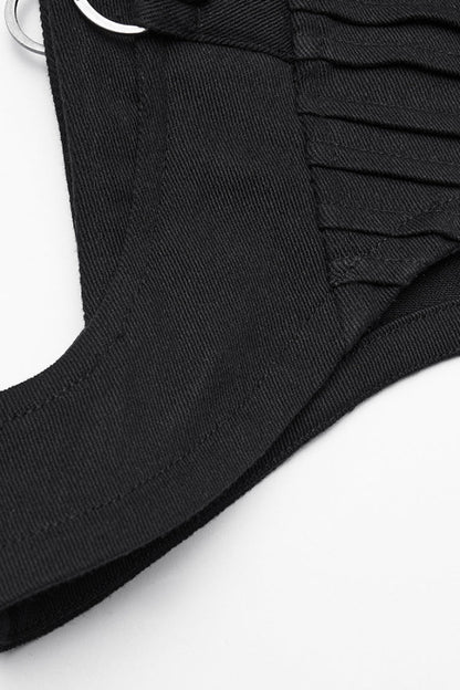 Pleated Punk Short Vest with Hood and Zip for Women